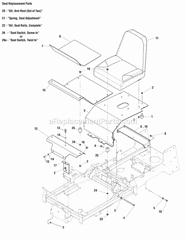 Seat Mount  Floor Group Diagram and Parts List for 5900765  Simplicity Lawn Tractor