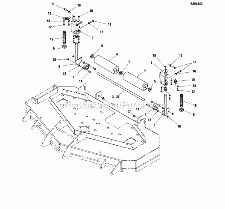 44  48 Mower Deck - Striper Roller Group Diagram and Parts List for 5900765  Simplicity Lawn Tractor