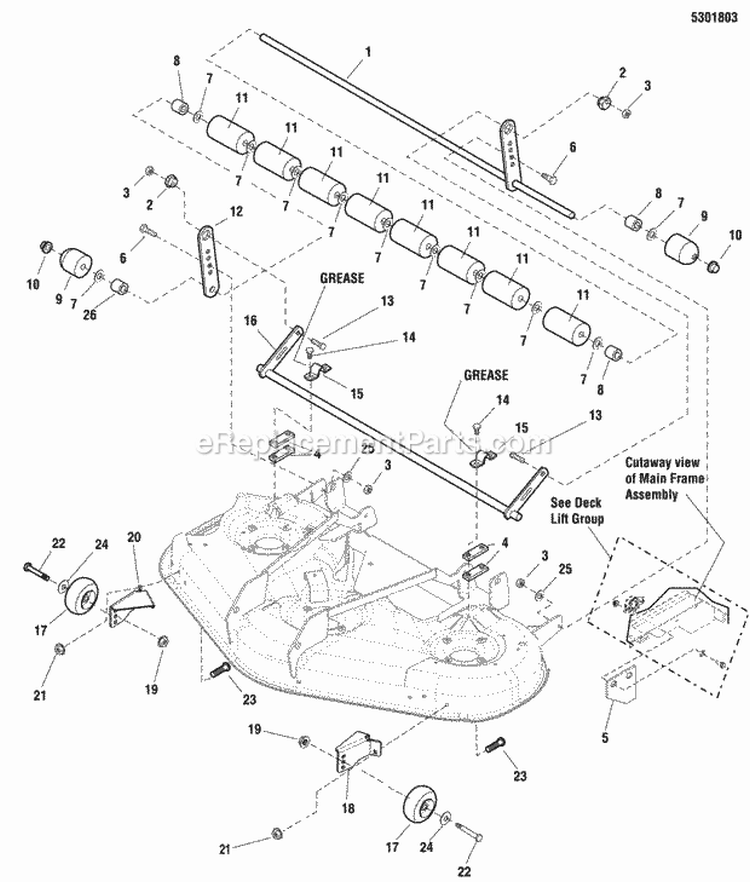 52 Mower Deck - Rollers Group Diagram and Parts List for 5900774  Simplicity Lawn Tractor