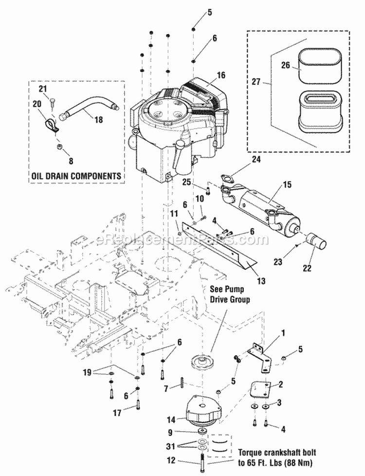 Engine Group - Briggs  Stratton Professional Series Diagram and Parts List for 5900774  Simplicity Lawn Tractor