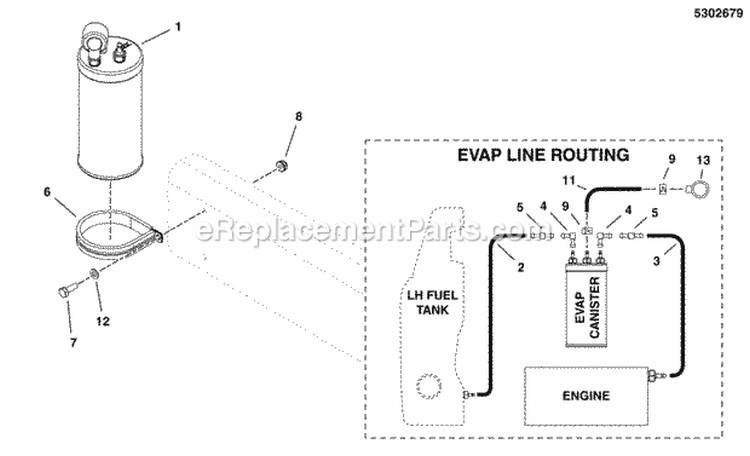 Evap Canister Group Diagram and Parts List for 5900774  Simplicity Lawn Tractor
