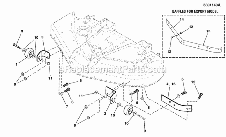 44  50 Mower Deck - Front Rollers  Baffles Diagram and Parts List for 2690451  Simplicity Lawn Tractor