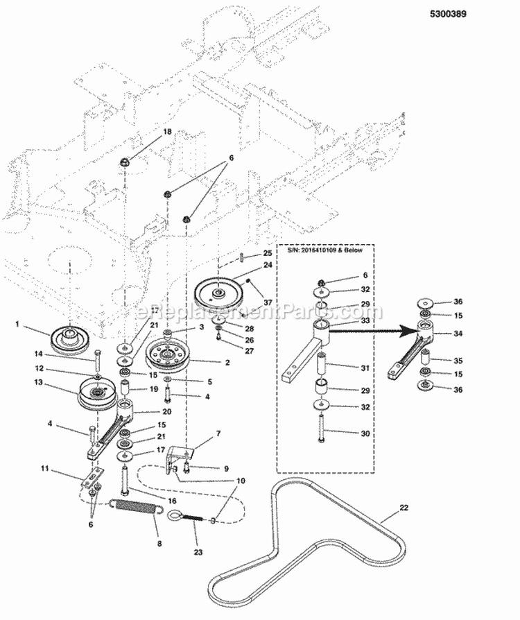Pump Drive Group (5300389) Diagram and Parts List for 5900774  Simplicity Lawn Tractor
