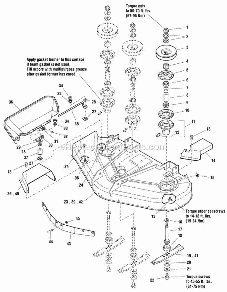 44  50 Mower Deck - Housing Arbors  Blades Group - BS Professional Series Diagram and Parts List for 5901216  Simplicity Lawn Tractor