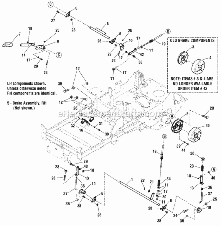 Brake Group Diagram and Parts List for 5900774  Simplicity Lawn Tractor