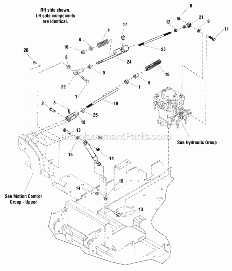 Control Group Lower Diagram and Parts List for 5900774  Simplicity Lawn Tractor
