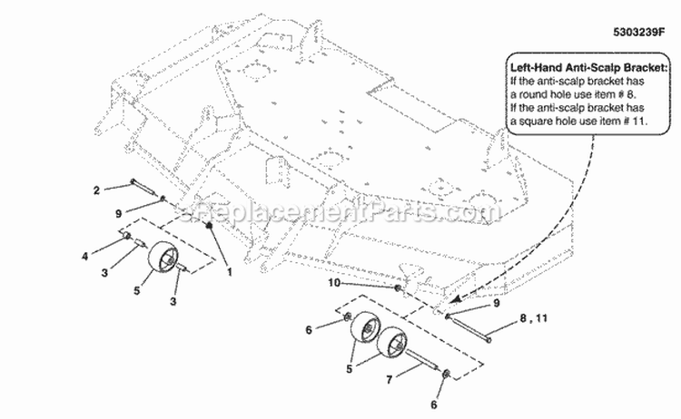 61 Mower Deck - Front Rollers (5303239F) Diagram and Parts List for 5901227  Simplicity Lawn Tractor