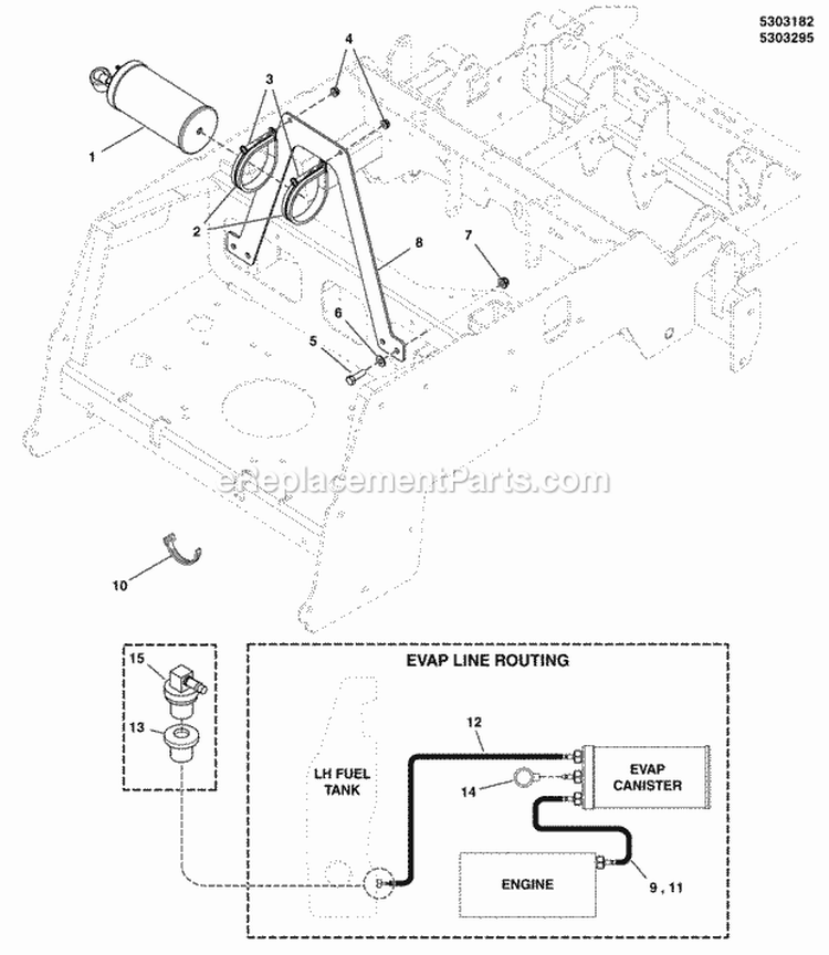 Evap Canister Group (5303182 5303295) Diagram and Parts List for 5901229  Simplicity Lawn Tractor