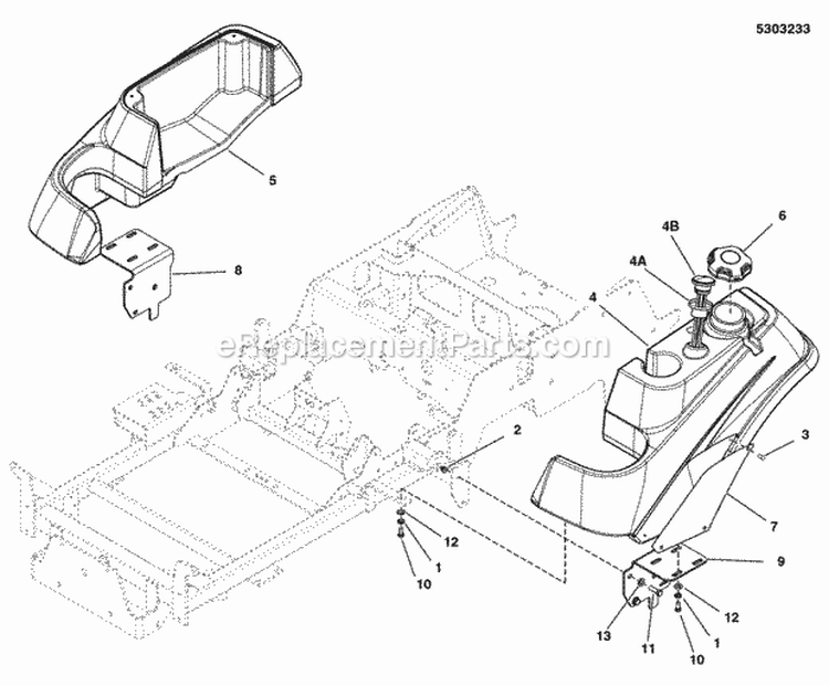 Fuel Tank  Mount Group (5303233) Diagram and Parts List for 5901229  Simplicity Lawn Tractor
