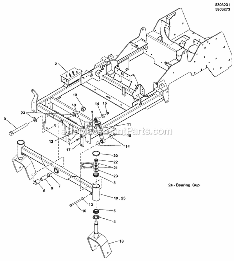 Main Frame  Front Suspension Group (5303231) Diagram and Parts List for 5901229  Simplicity Lawn Tractor
