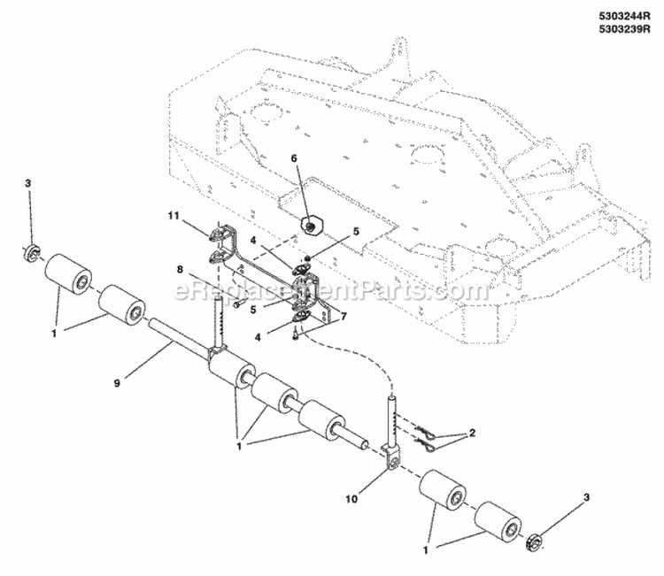 52  61 Mower Deck - Rear Roller Bar (5303244R) Diagram and Parts List for 5901229  Simplicity Lawn Tractor
