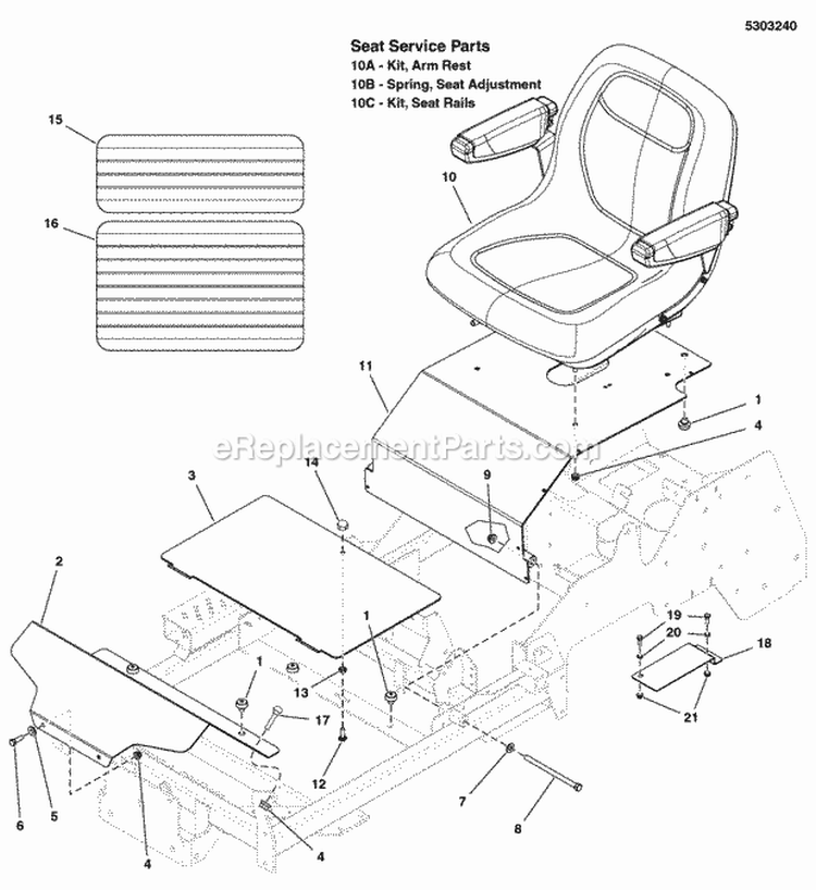 Seat Mount  Floor Group (5303240) Diagram and Parts List for 5901229  Simplicity Lawn Tractor