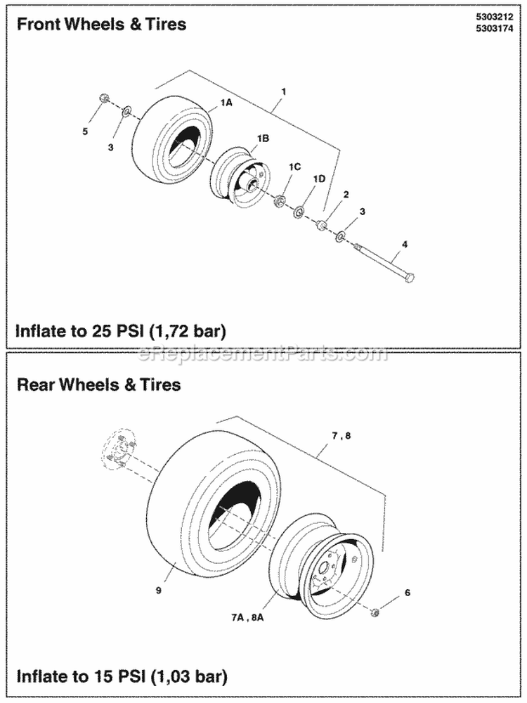 Wheel  Tire Group (5303212) Diagram and Parts List for 5901229  Simplicity Lawn Tractor