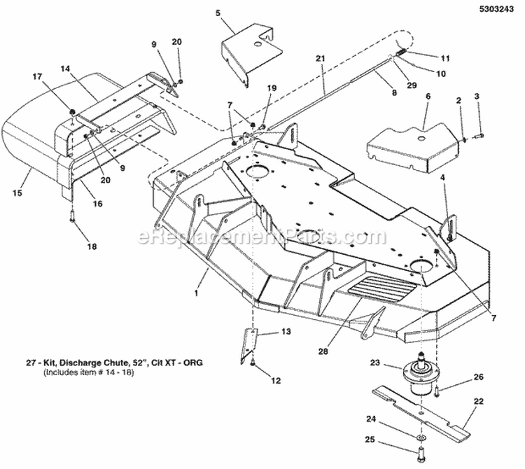 52 Mower Deck - Housing Covers Spindles  Blades (5303243) Diagram and Parts List for 5901229  Simplicity Lawn Tractor