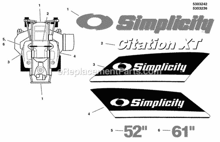 Decal Group - Brand  Model (5303242) Diagram and Parts List for 5901229  Simplicity Lawn Tractor