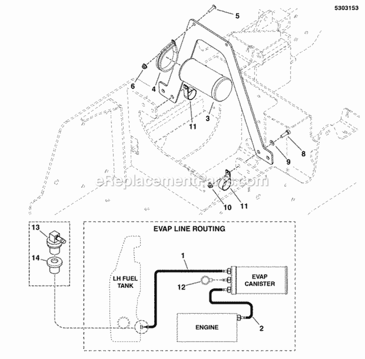 Evap Canister Group (5303153) Diagram and Parts List for 5901230  Simplicity Lawn Tractor