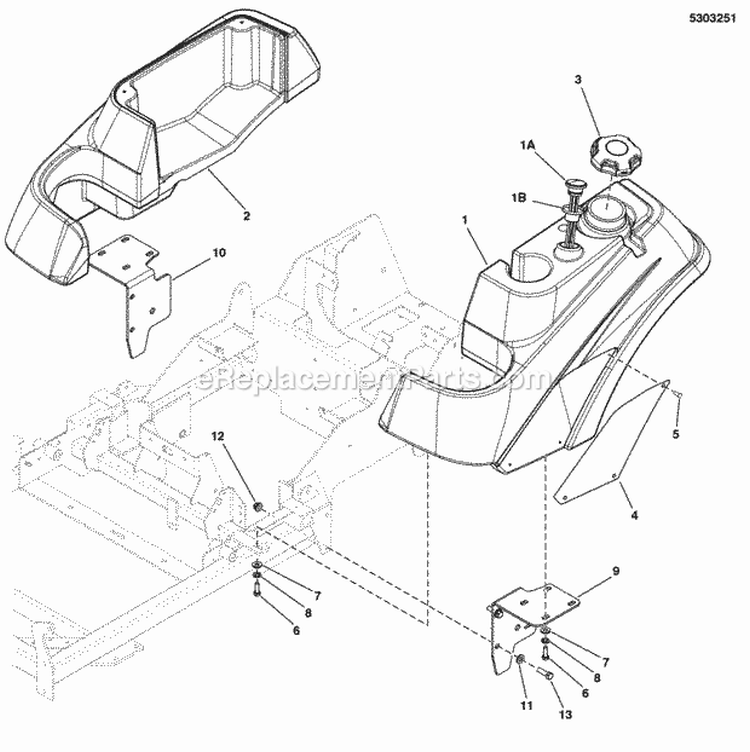 Fuel Tank  Mount Group (5303251) Diagram and Parts List for 5901230  Simplicity Lawn Tractor