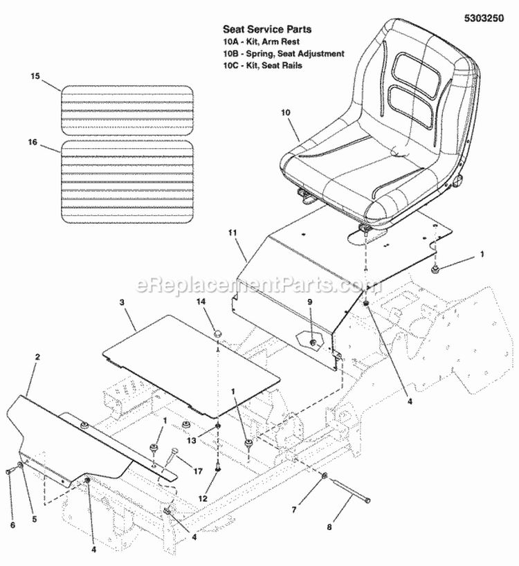 Seat Mount  Floor Group (5303250) Diagram and Parts List for 5901230  Simplicity Lawn Tractor