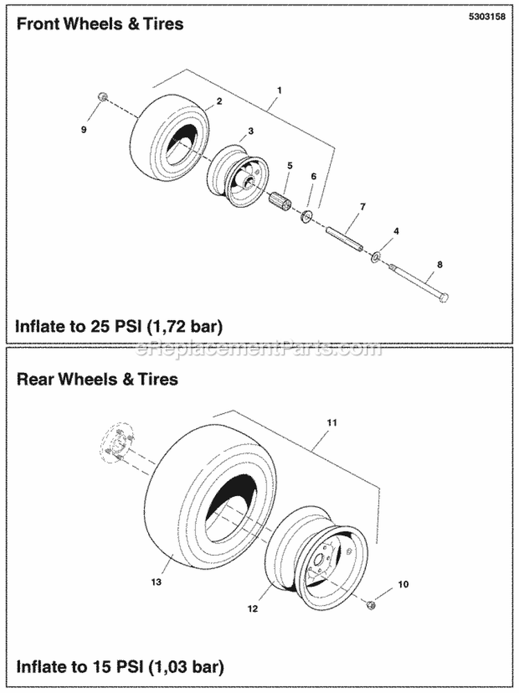 Wheel  Tire Group (5303158) Diagram and Parts List for 5901230  Simplicity Lawn Tractor