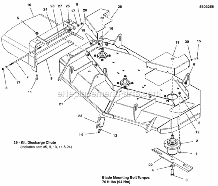 48 Mower Deck - Housing Covers Spindles  Blades (5303256) Diagram and Parts List for 5901230  Simplicity Lawn Tractor
