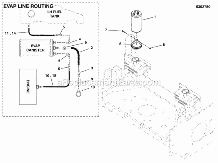 Evap Canister Group Diagram and Parts List for 5900597  Simplicity Lawn Tractor