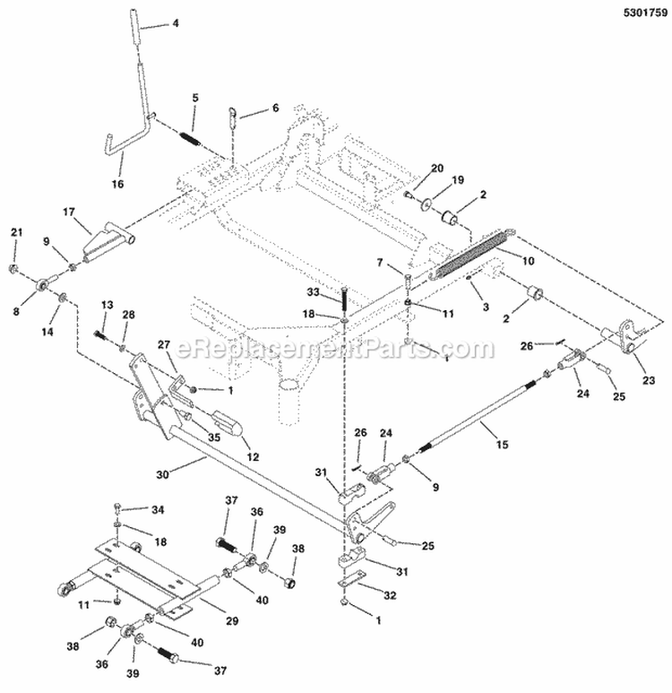 Deck Lift Group Diagram and Parts List for 5900597  Simplicity Lawn Tractor