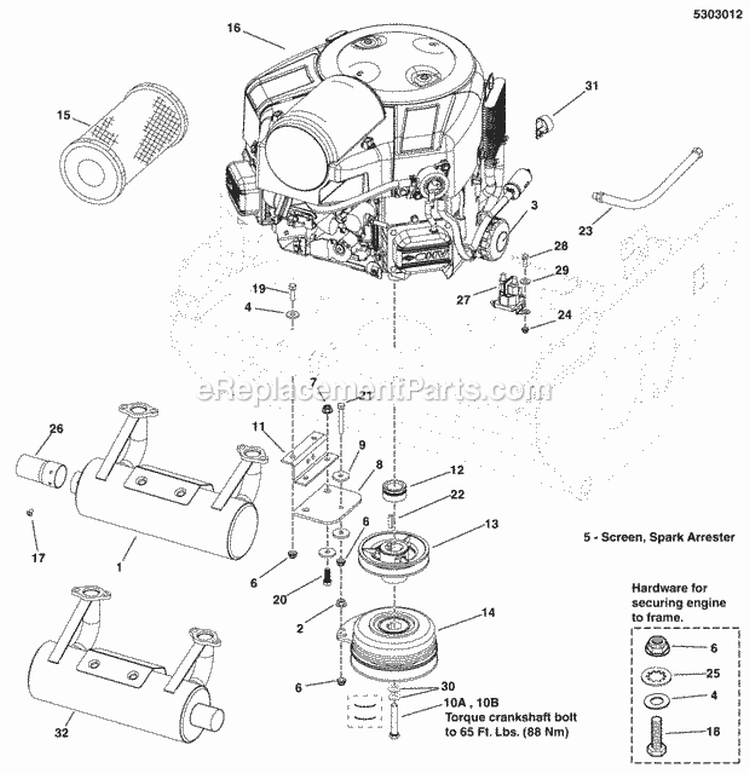 Engine  Pto Group - Commercial Turf Diagram and Parts List for 5900531  Simplicity Lawn Tractor