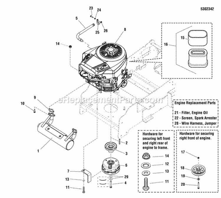 Engine  Pto Group (5302342) Diagram and Parts List for 5900529  Simplicity Lawn Tractor