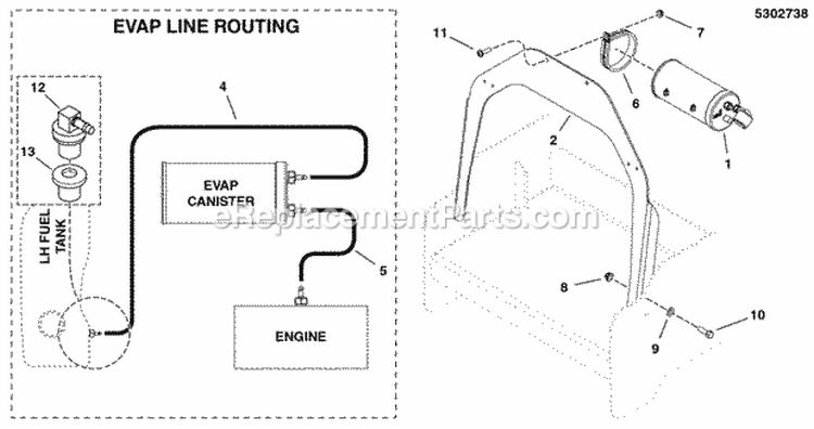 Evap Canister Group (5302738) Diagram and Parts List for 5900529  Simplicity Lawn Tractor