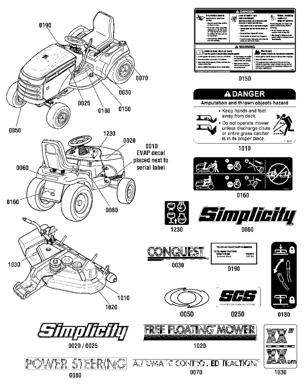Decals Group Diagram and Parts List for 2691339-02  Simplicity Lawn Tractor