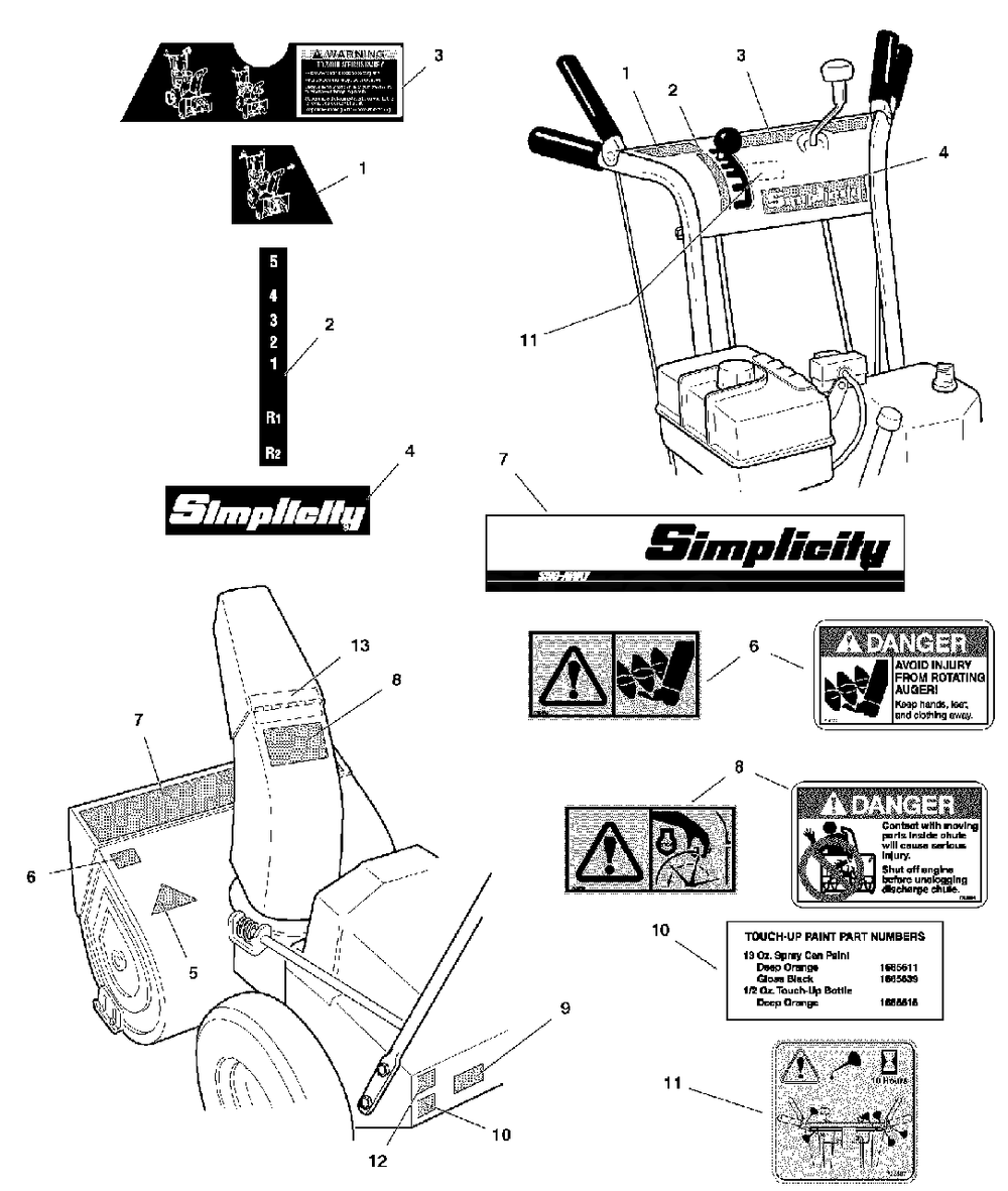 Decals Group - 860 Diagram and Parts List for 860E 1694433 Simplicity Snow Blower