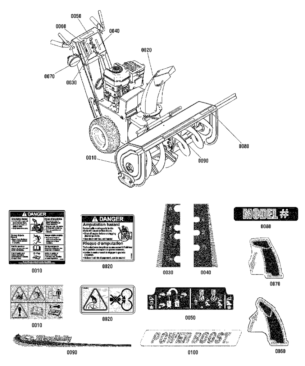 Decals Group Diagram and Parts List for P1738E 1695827 Simplicity Snow Blower