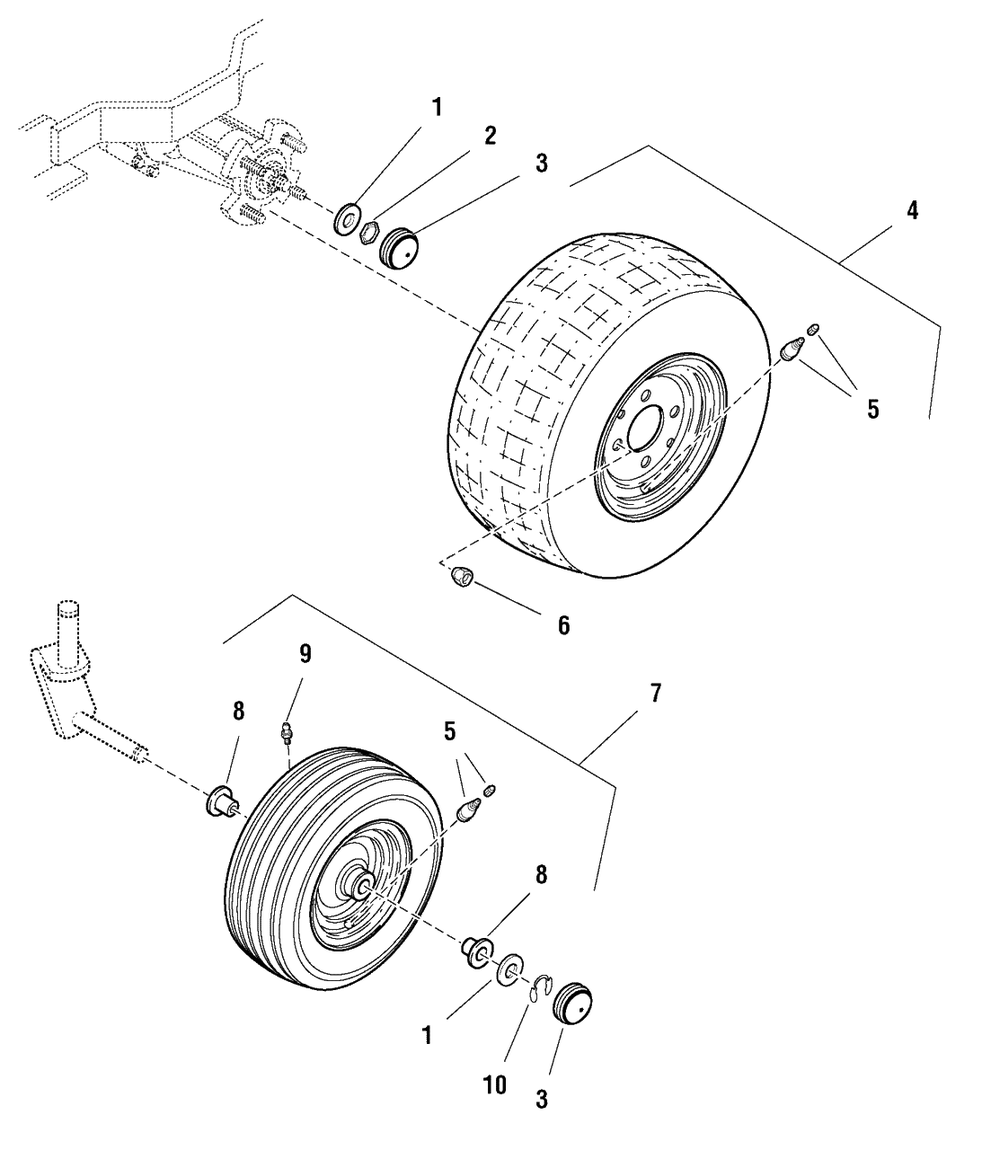 Wheels And Tires Group Diagram and Parts List for ZT1644E 1694862 Simplicity Lawn Tractor