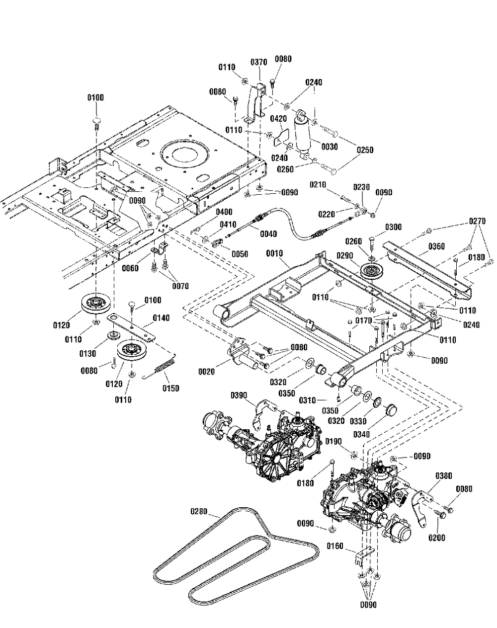 Rear Suspension Group Diagram and Parts List for SZT350 2691411-02 Simplicity Lawn Tractor