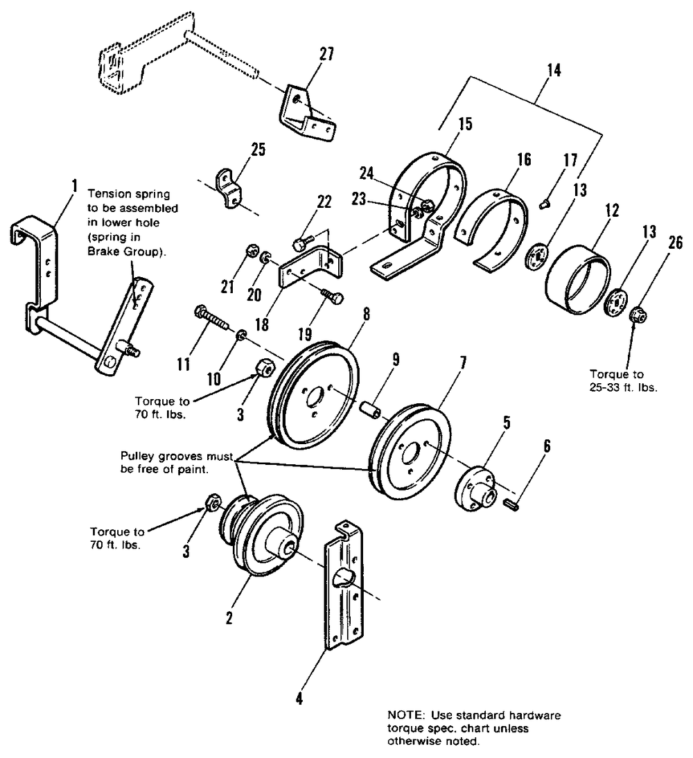 Transmission Brake, Drive And Control Group Diagram and Parts List for 7116 1690476 Simplicity Lawn Tractor