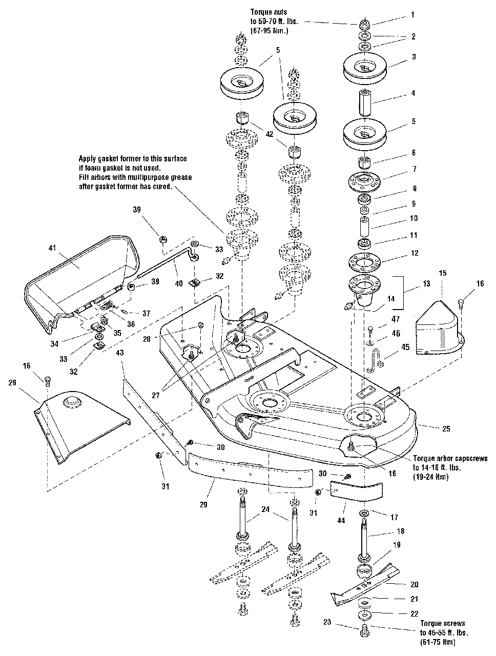 50-Inch Mower Deck - Housing, Arbors And Blades Group Diagram and Parts List for 1695176  Simplicity Lawn Tractor Accessories