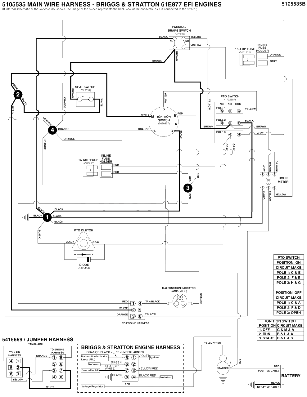 Electrical Schematic - Ignition Ground Circuit/Op Pres. - B&s 61e877 Diagram and Parts List for 5901799  Simplicity Lawn Tractor