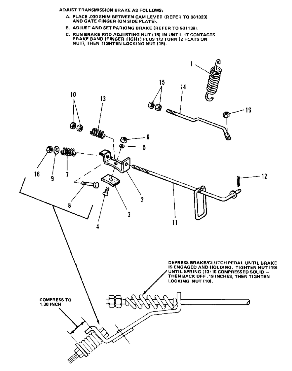 Brake Group (7010 And 7016) Diagram and Parts List for 7010 1690234 Simplicity Lawn Tractor
