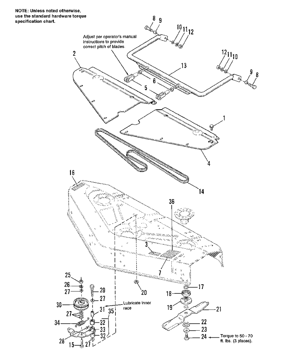 48-Inch Mower - Cover, Drive And Bail Group Diagram and Parts List for 7116 1691434 Simplicity Lawn Tractor
