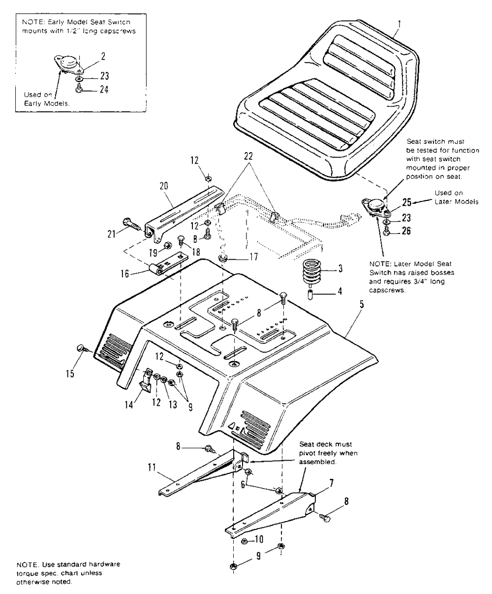 Seat And Deck Group Diagram and Parts List for 6517H 1691733 Simplicity Lawn Tractor
