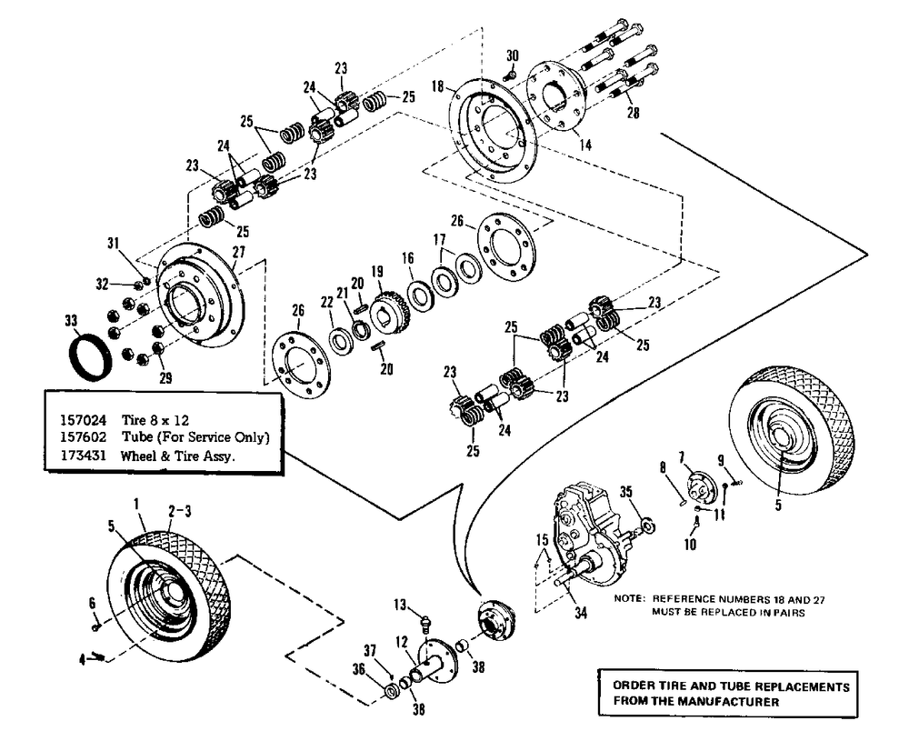 Rear Wheels And Axle Diagram and Parts List for 3410H 990757 Simplicity Lawn Tractor