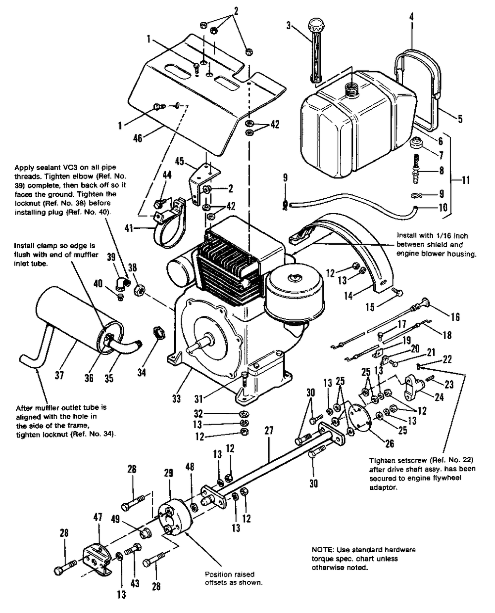 Engine, Exhaust And Drive Shaft Group - 7116 Later Models Diagram and Parts List for 7116H 1690578 Simplicity Lawn Tractor