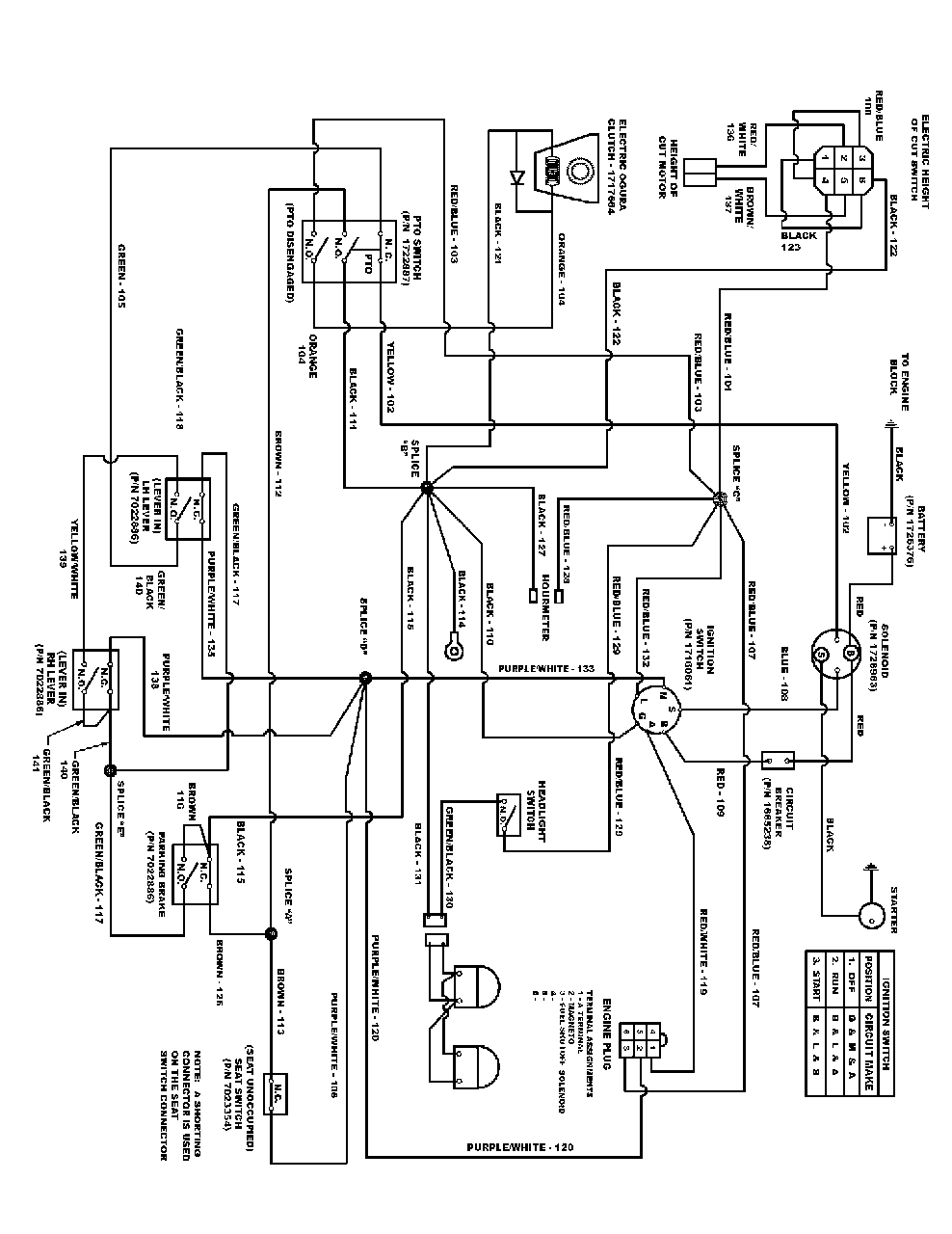 Wiring Schematic Diagram and Parts List for ZT2142 7800612 Simplicity Lawn Tractor