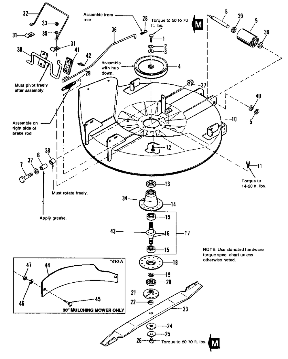 30-Inch Mower Deck And Arbor Group Diagram and Parts List for 3110 1690566 Simplicity Lawn Tractor