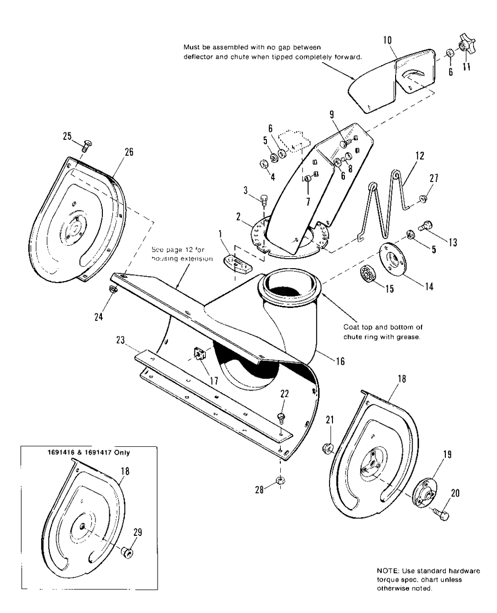 Auger Housing And Chute Group Diagram and Parts List for 450M 1691416 Simplicity Snow Blower