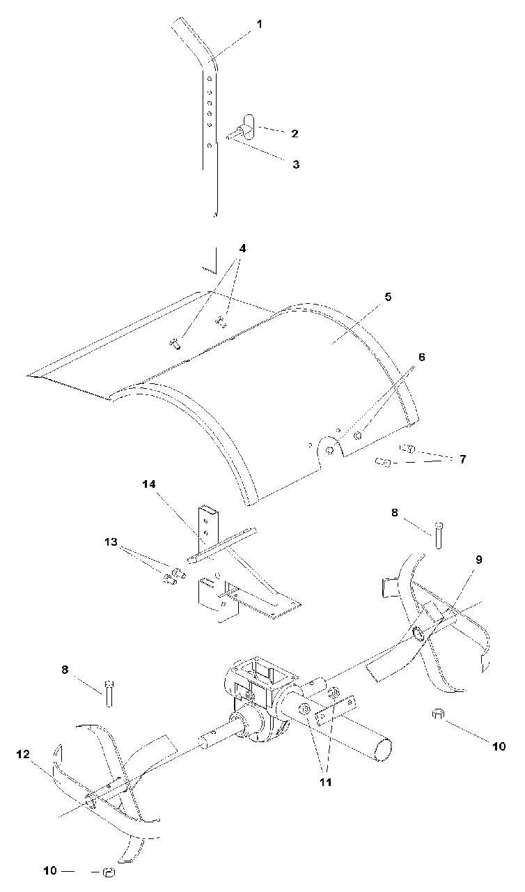 Hood, Drag Stake And Tine Group Diagram and Parts List for 514RT 1693705 Simplicity Tiller