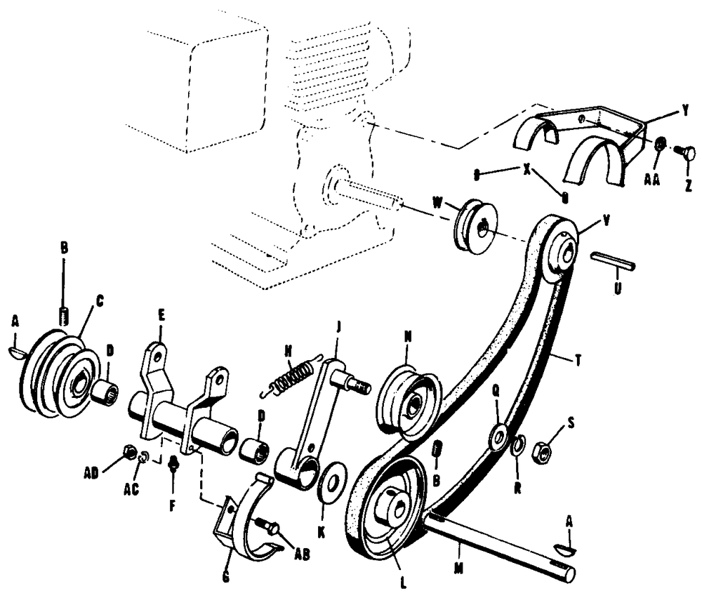 Power Take-Off And Engine Pulley-Model 600 Diagram and Parts List for 600 990230 Simplicity Lawn Tractor
