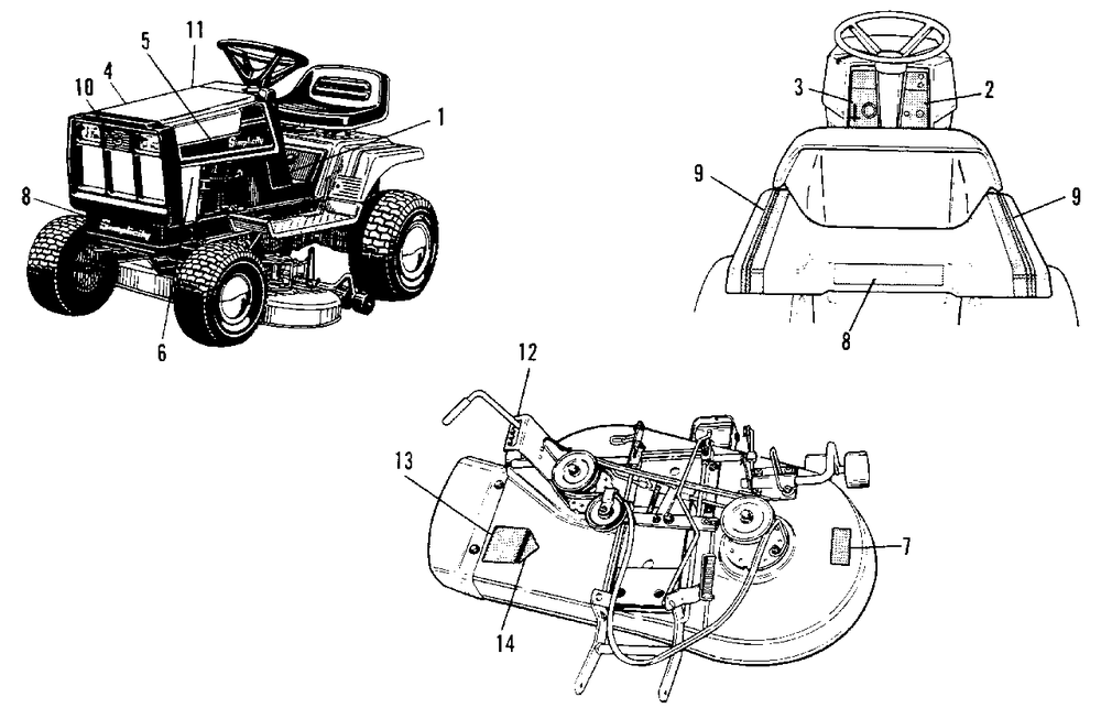 Decal Group Diagram and Parts List for 4212H 1691270 Simplicity Lawn Tractor
