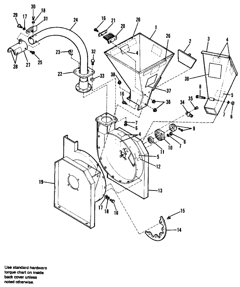 Hopper And Housing Group - Models 2020, 2024, 20 Pto And 24 Pto Diagram and Parts List for 20 9022200 Simplicity Chipper Shredder