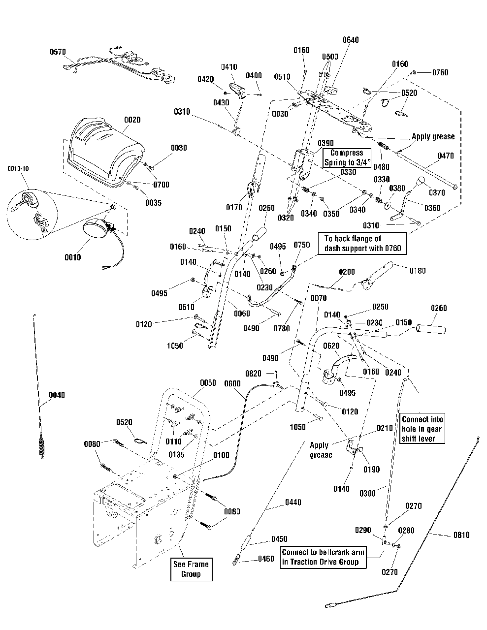 Handles And Controls Group - Remote Diagram and Parts List for M1227E 1696235-00 Simplicity Snow Blower